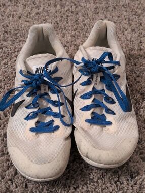 Nike Kids White Sneakers with Blue Laces